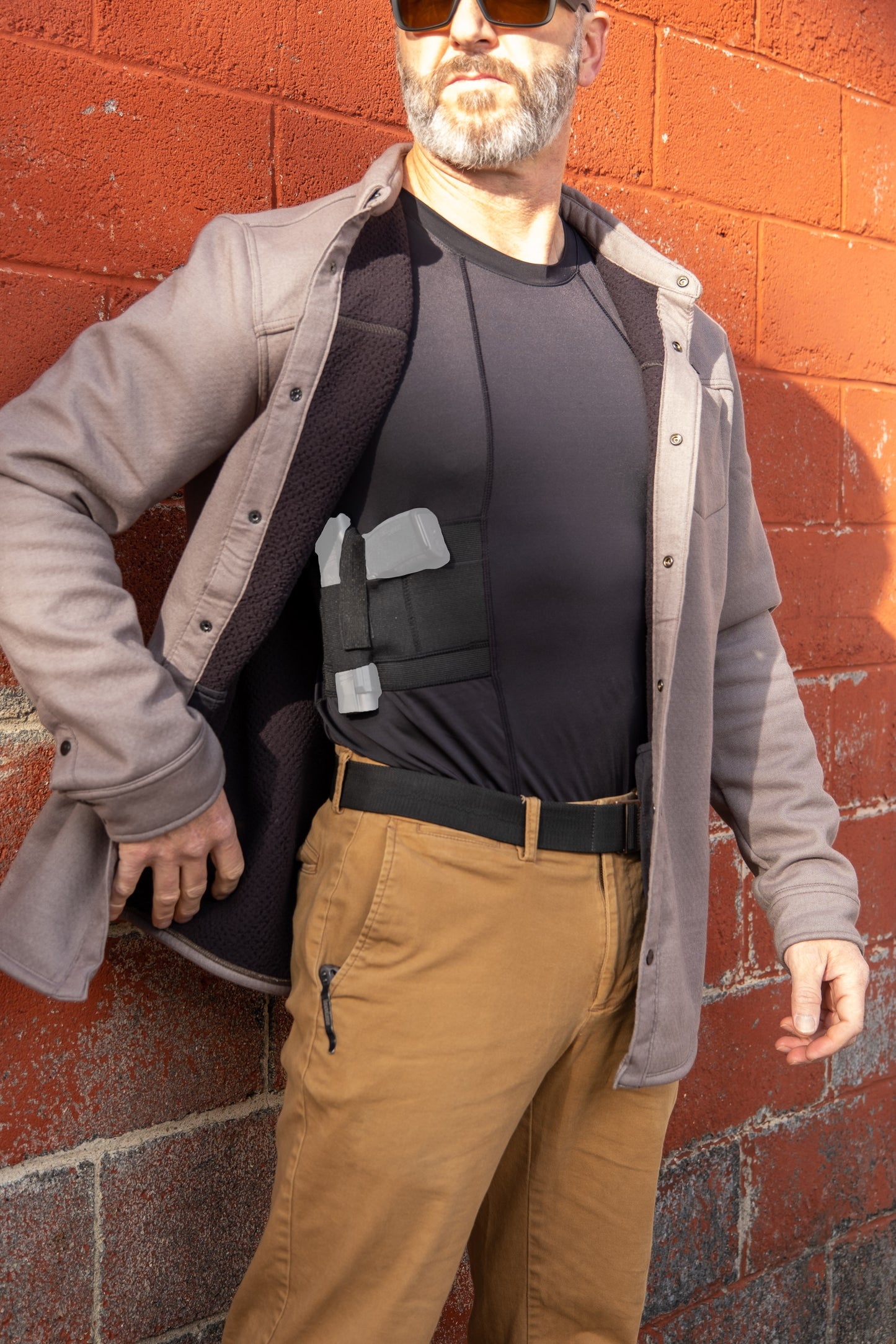 GrayStone Holster Shirt Concealed Men's Crew Neck - Easy Reach Gun Concealment Compression CCW