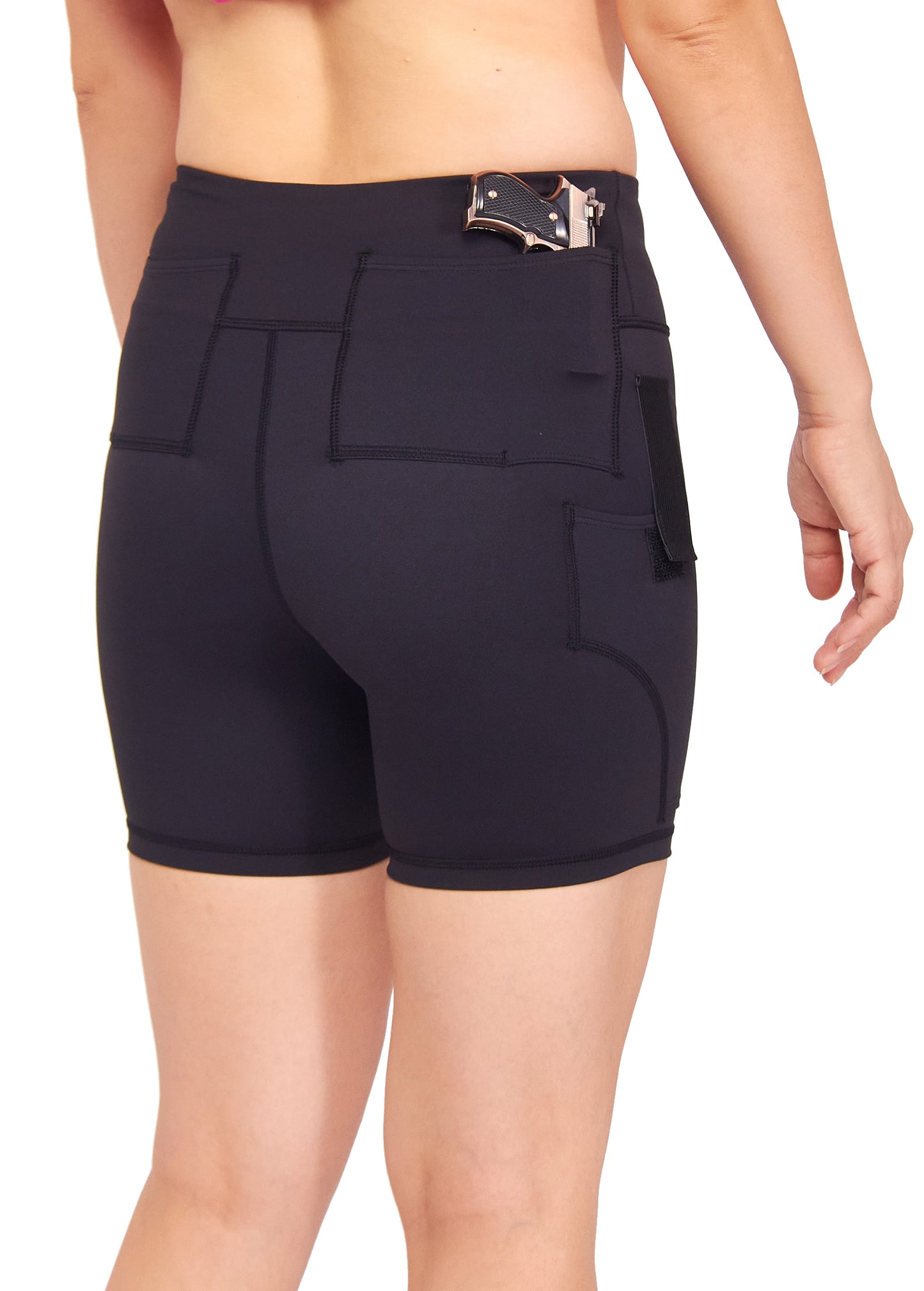 Graystone CCW Women's Two Pocket Holster Short with Outer Thigh Pocket Concealed Carry Compression Clothing Spandex