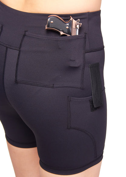 Graystone CCW Women's Two Pocket Holster Short with Outer Thigh Pocket Concealed Carry Compression Clothing Spandex